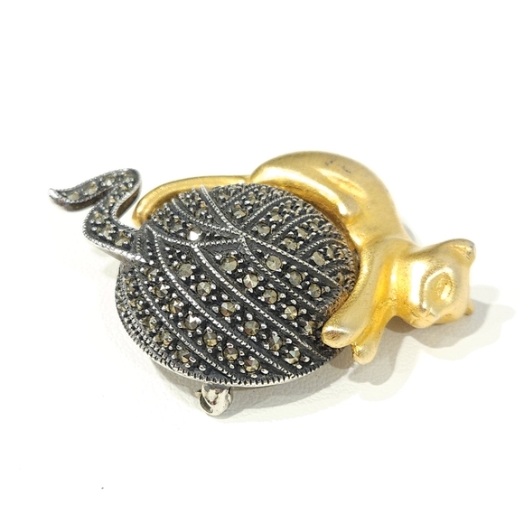 Vintage Judith Jack Golden Cat Marcasite Stones Brooch Sterling Silver 925 - Picture 13 of 15